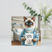 Cat Nurse mit Blume mit Get well Balg Card (Stehend Vorderseite)