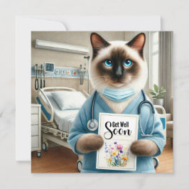 Cat Nurse mit Blume mit Get well Balg Card