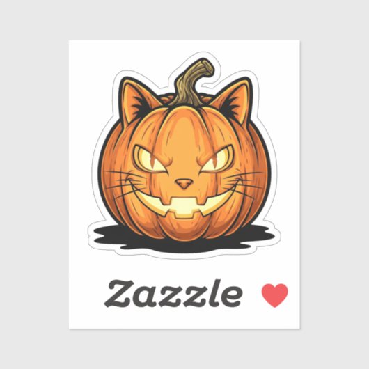 Cat O’Lantern - Glastiges Katzengefechtskamm Hallo Aufkleber (Blatt)