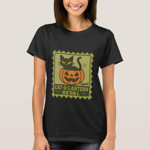 Cat-O-Lantern Rebel - Schwarzes Katzenkürbis Hallo T-Shirt