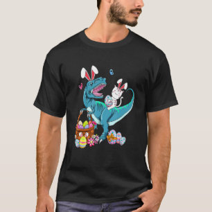 Cat Oaster Bunny Riding Dino Trex Egg Hunt Dinosau T-Shirt