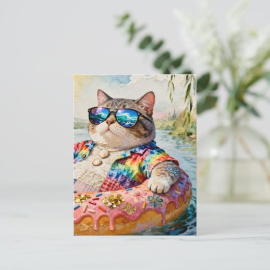 Cat on a Float Trip Postkarte (Stehend Vorderseite)