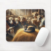 Cat On a Hay Bale Mousepad (Mit Mouse)