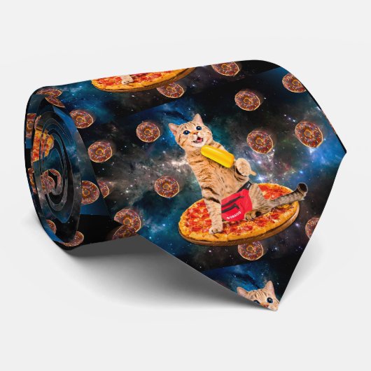Cat on a pizza eating ice lolly krawatte (Gerollt)
