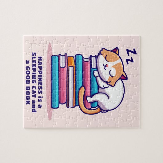 Cat on a Stack of Books Cute Personalized Literary Puzzle (Horizontal)