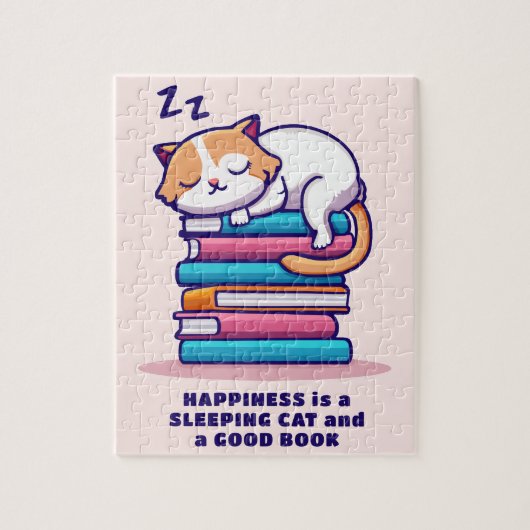 Cat on a Stack of Books Cute Personalized Literary Puzzle (Vertikal)