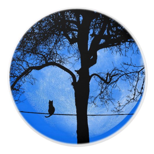 Cat on a Wire Blue Moon Keramikknauf (Vorderseite)