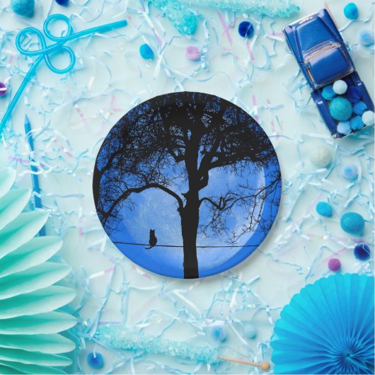 Cat on a Wire Blue Moon Pappteller (Party)