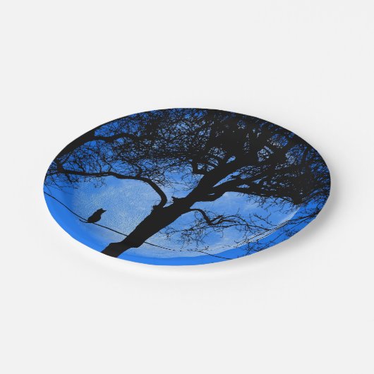 Cat on a Wire Blue Moon Pappteller (Schrägansicht)