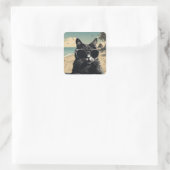 Cat on Beach - Hochwertiges Design Quadratischer Aufkleber (Tasche)