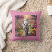 Cat on Bicycle in farbenfroher Blume Szene Kissen (Decke)