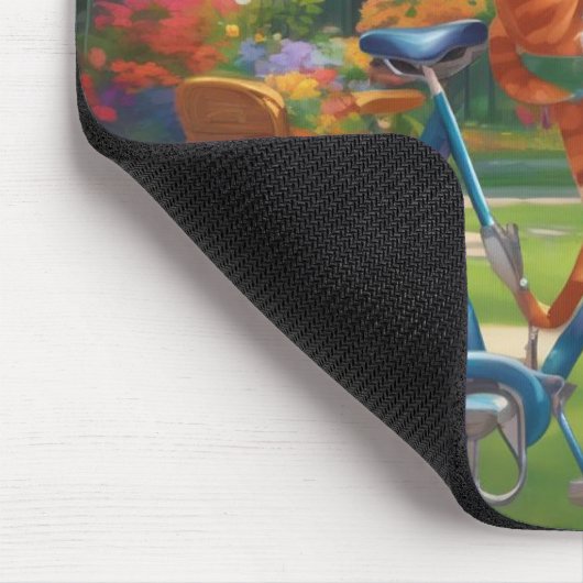 Cat On Bicycle mit farbigen Blume Maus Pad Mousepad (Ecke)