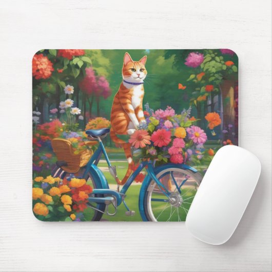 Cat On Bicycle mit farbigen Blume Maus Pad Mousepad (Mit Mouse)