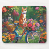 Cat On Bicycle mit farbigen Blume Maus Pad Mousepad (Vorne)
