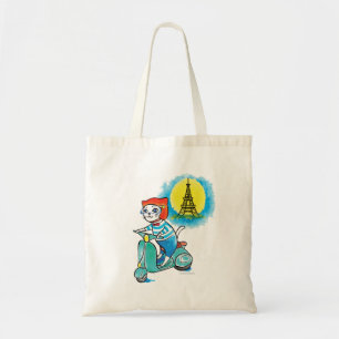 Cat on bike in Paris Tote Bag Tragetasche