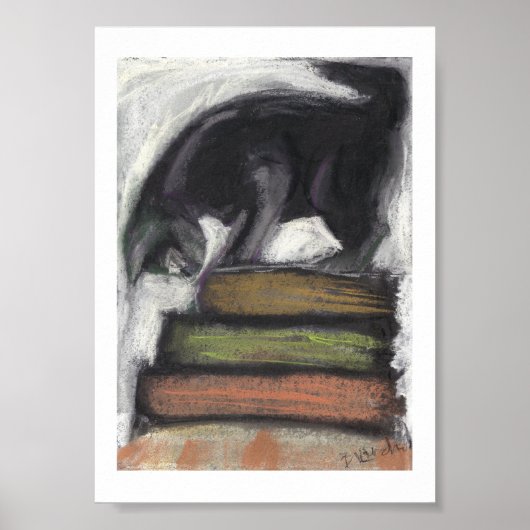 Cat on Books - Print of Original Pastel Painting Poster (Vorne)