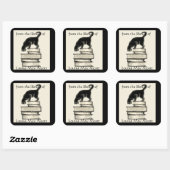 Cat on Books Square Buchzeichen Quadratischer Aufkleber (Blatt)