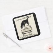 Cat on Books Square Buchzeichen Quadratischer Aufkleber (Umschlag)