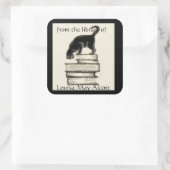 Cat on Books Square Buchzeichen Quadratischer Aufkleber (Tasche)