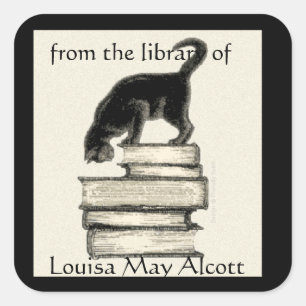 Cat on Books Square Buchzeichen Quadratischer Aufkleber