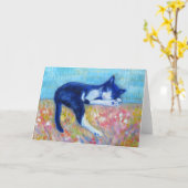 Cat on Couch Grußkarte Karte (Gelbe Blume)