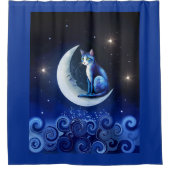 Cat on Crescent Moon blue Cat 773 Duschvorhang (Vorderseite)