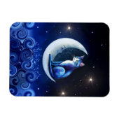 Cat on Crescent Moon blue Cat 773 Magnet (Horizontal)