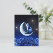 Cat on Crescent Moon blue Cat 773 Postkarte (Stehend Vorderseite)