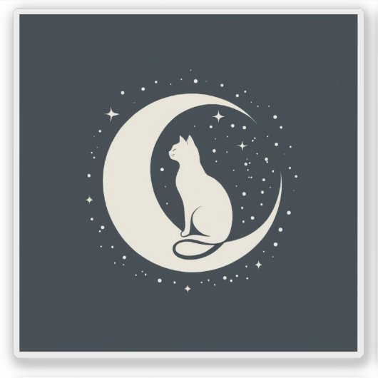 Cat on Crescent Moon Design Aufkleber (Vorderseite)