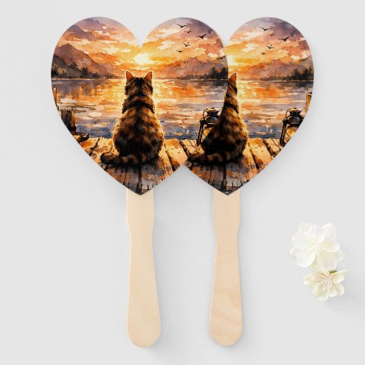 Cat on Dock at Sunset Fächer (Vorne und Hinten)