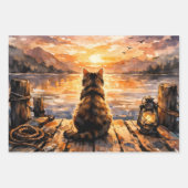 Cat on Dock at Sunset Geschenkpapier Set (Vorderseite 2)