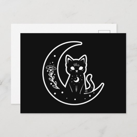 Cat on Moon Postkarte (Vorne/Hinten)