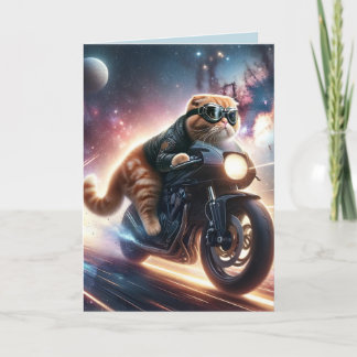 Cat on Motorcycle Birthday Greeting Card Feiertagskarte