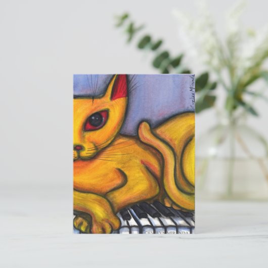 Cat On Piano Postkarte (Stehend Vorderseite)