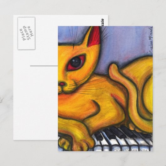Cat On Piano Postkarte (Vorne/Hinten)
