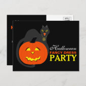Cat on Pumpkin Halloween Extravagant Dress Party E Einladungspostkarte (Vorne/Hinten)