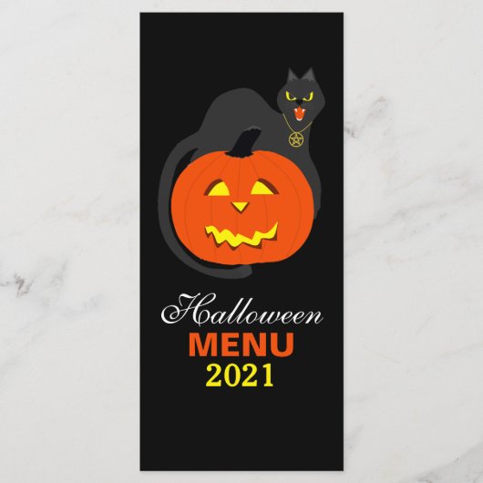 Cat on Pumpkin Halloween Menü Menükarte (Vorderseite)