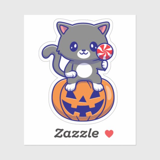 Cat On Pumpkin Sticker (Blatt)