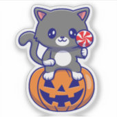 Cat On Pumpkin Sticker (Vorderseite)