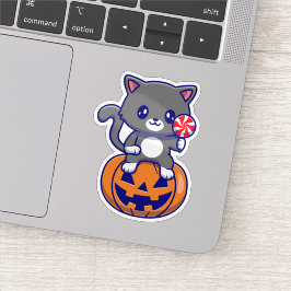 Cat On Pumpkin Sticker