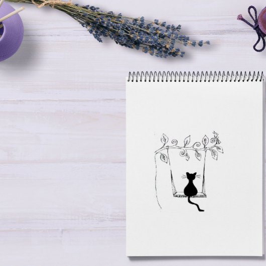 Cat On Swing Wood Stamp Gummistempel