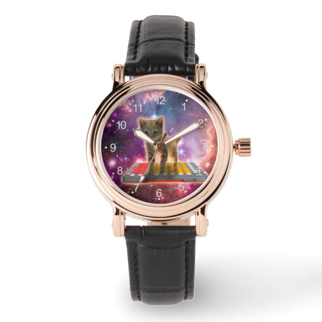 Cat on synthesizers in space armbanduhr (Vorderseite)