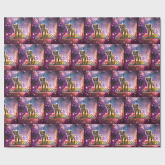 Cat on synthesizers in space geschenkpapier (Flach)