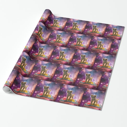 Cat on synthesizers in space geschenkpapier (Ungerollt)