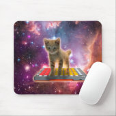 Cat on synthesizers in space mousepad (Mit Mouse)