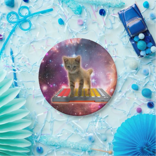 Cat on synthesizers in space pappteller (Party)