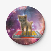 Cat on synthesizers in space pappteller (Vorderseite)
