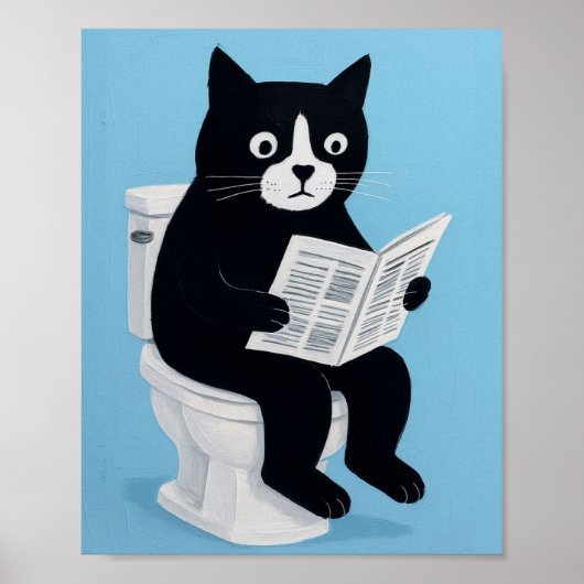 Cat on toilet bathroom wall art poster (Vorne)