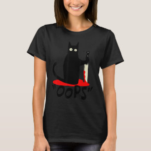 Cat Oops Black Cat Murderous Katze mit Knife Hallo T-Shirt