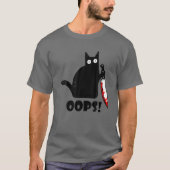 Cat Oops! Funny Black Cat Murderous Cat with Knife T-Shirt (Vorderseite)